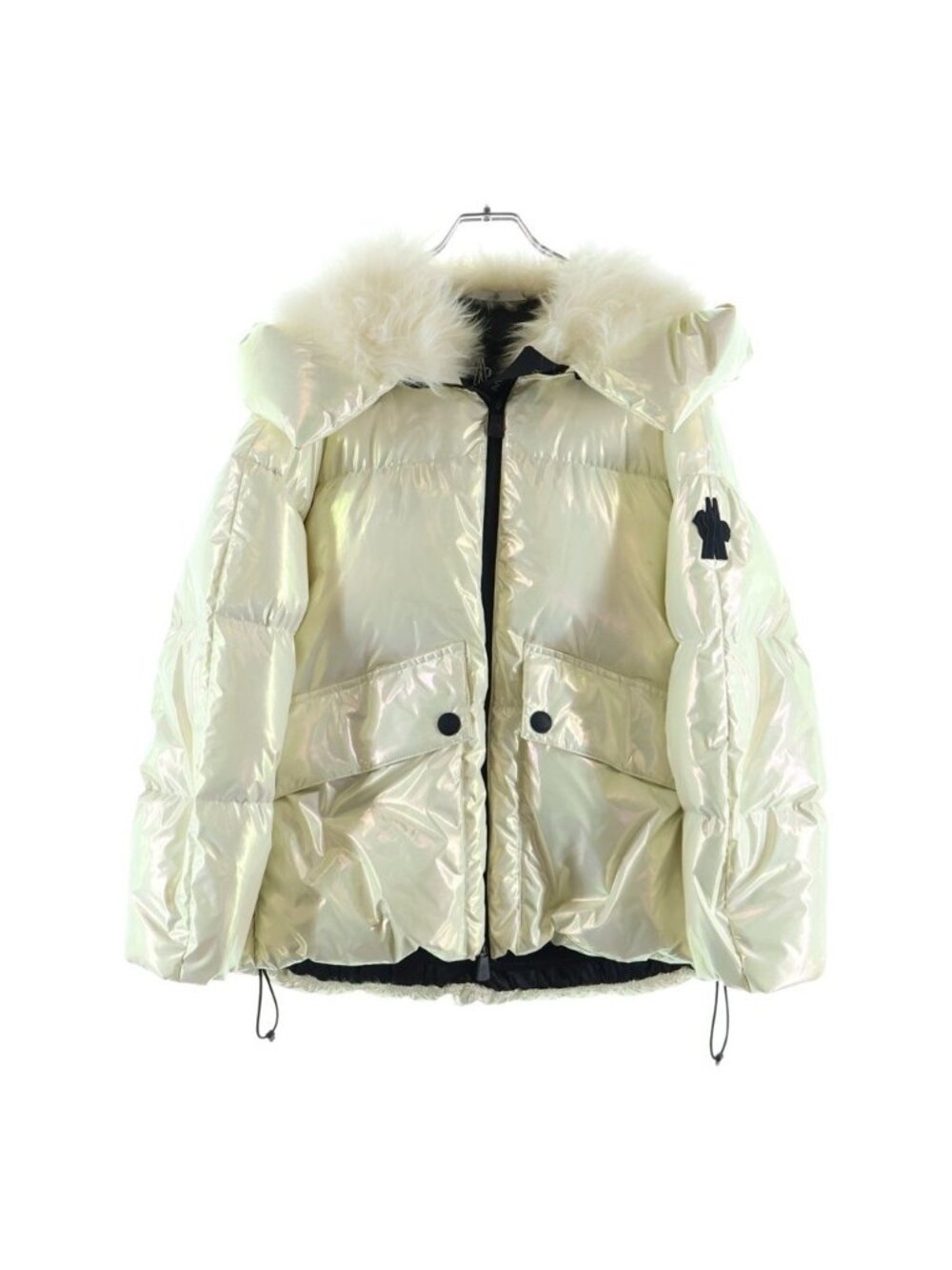 Moncler Grenoble Middle Length Down Jacket with Fur White